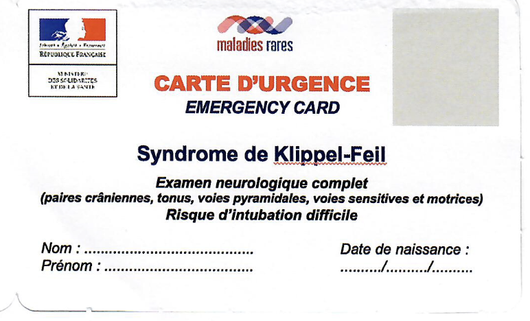 carte d'urgence Klippel feil